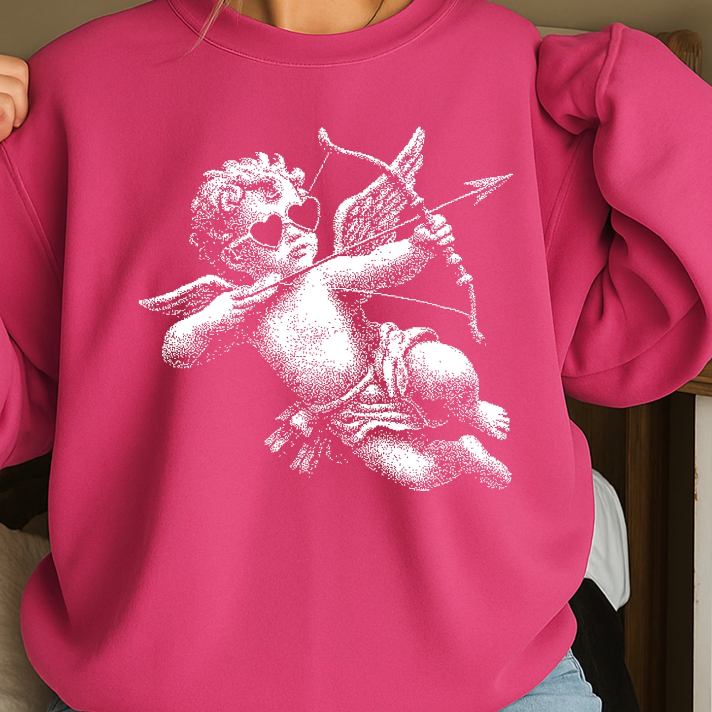 Halftone Cupid Valentine’s Day Crewneck Sweatshirt