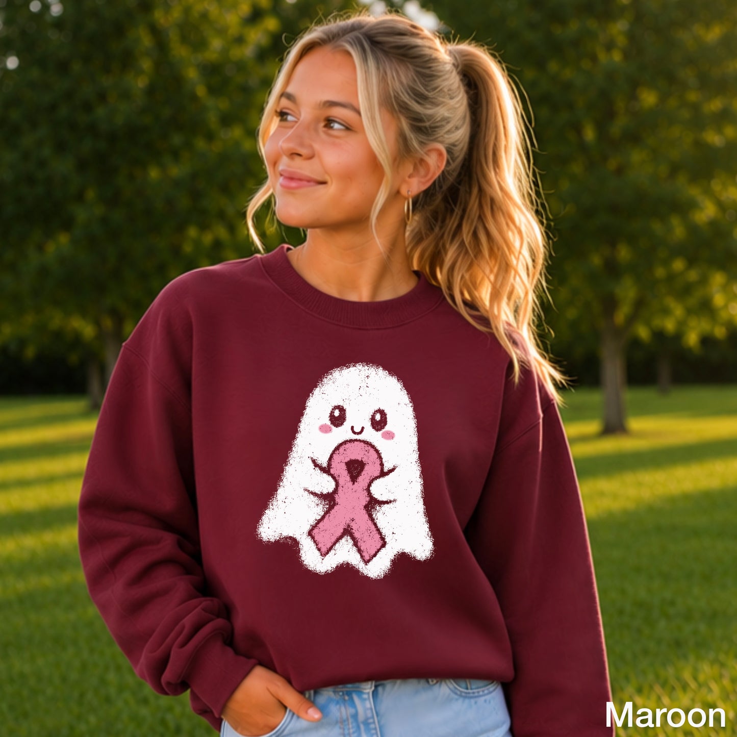 Breast Cancer Ghost Youth Crewneck Sweatshirt