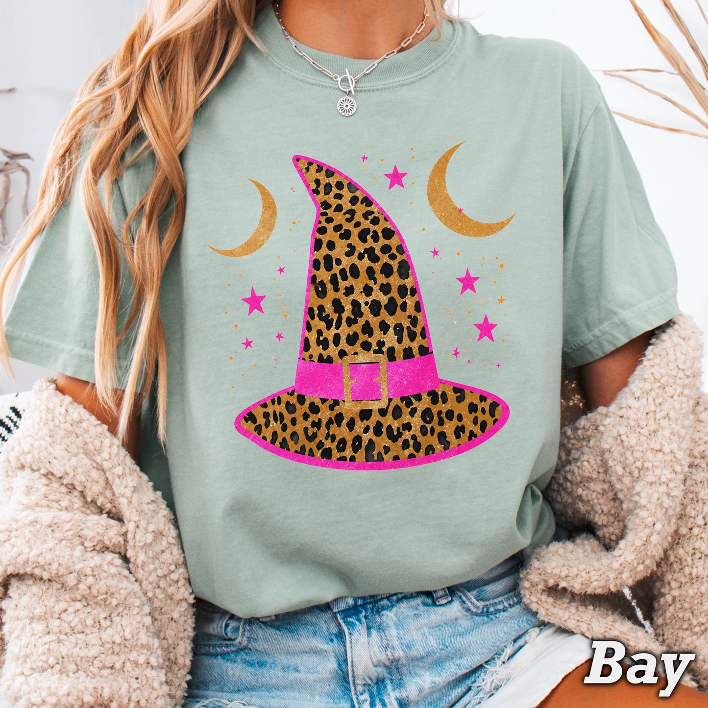 Leopard Witches Hat Halloween Comfort Color Graphic Tee