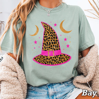 Leopard Witches Hat Halloween Comfort Color Graphic Tee