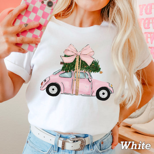 Pink Christmas Car Comfort Color Graphic Tee
