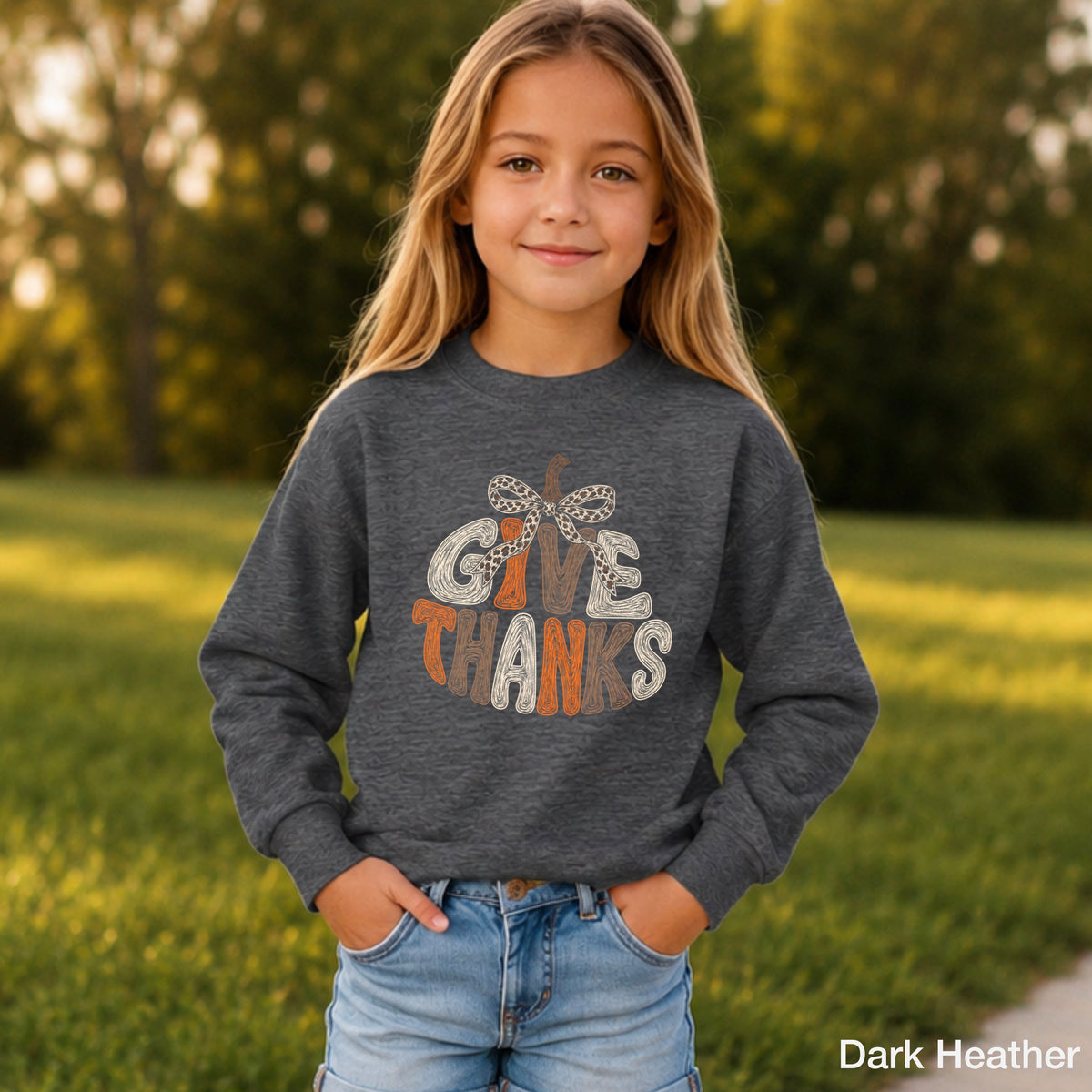 Give Thanks Thanksgiving Youth Crewneck Sweatshirt