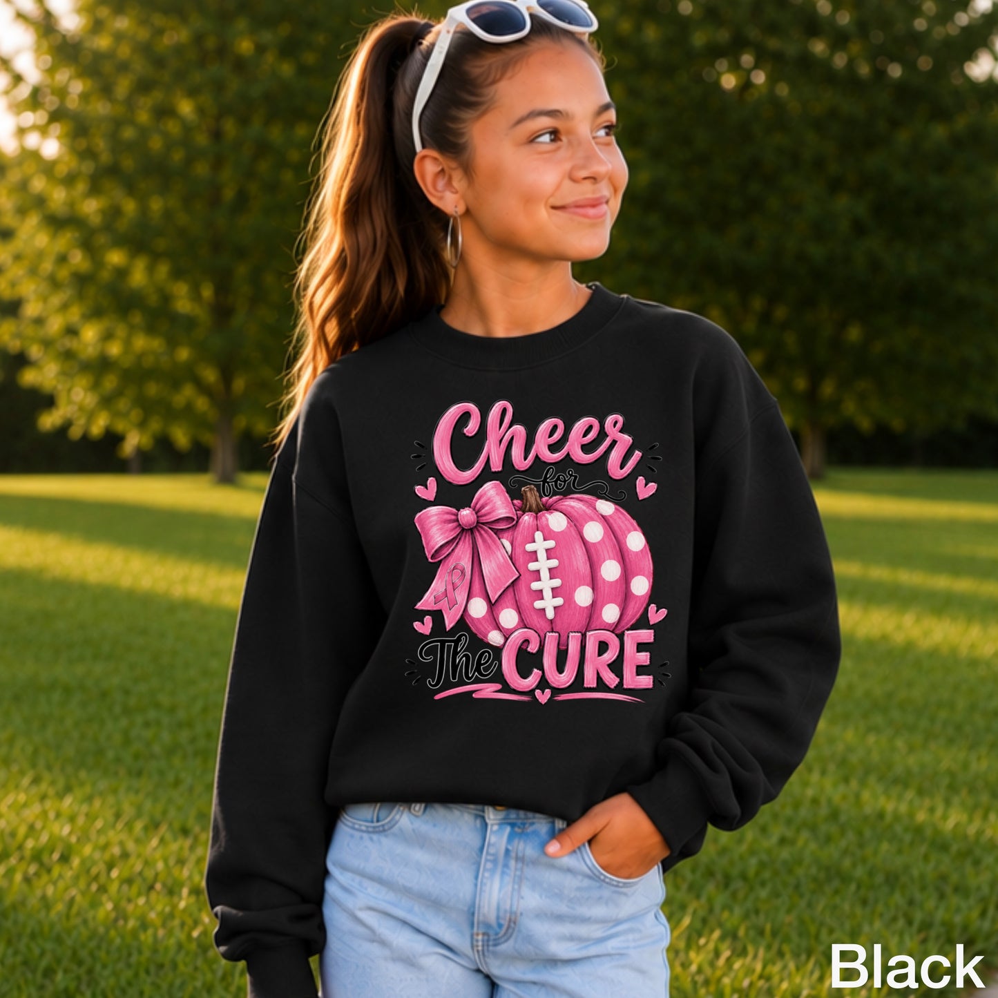 Cheer For The Cure Breast Cancer Youth Crewneck Sweatshirt