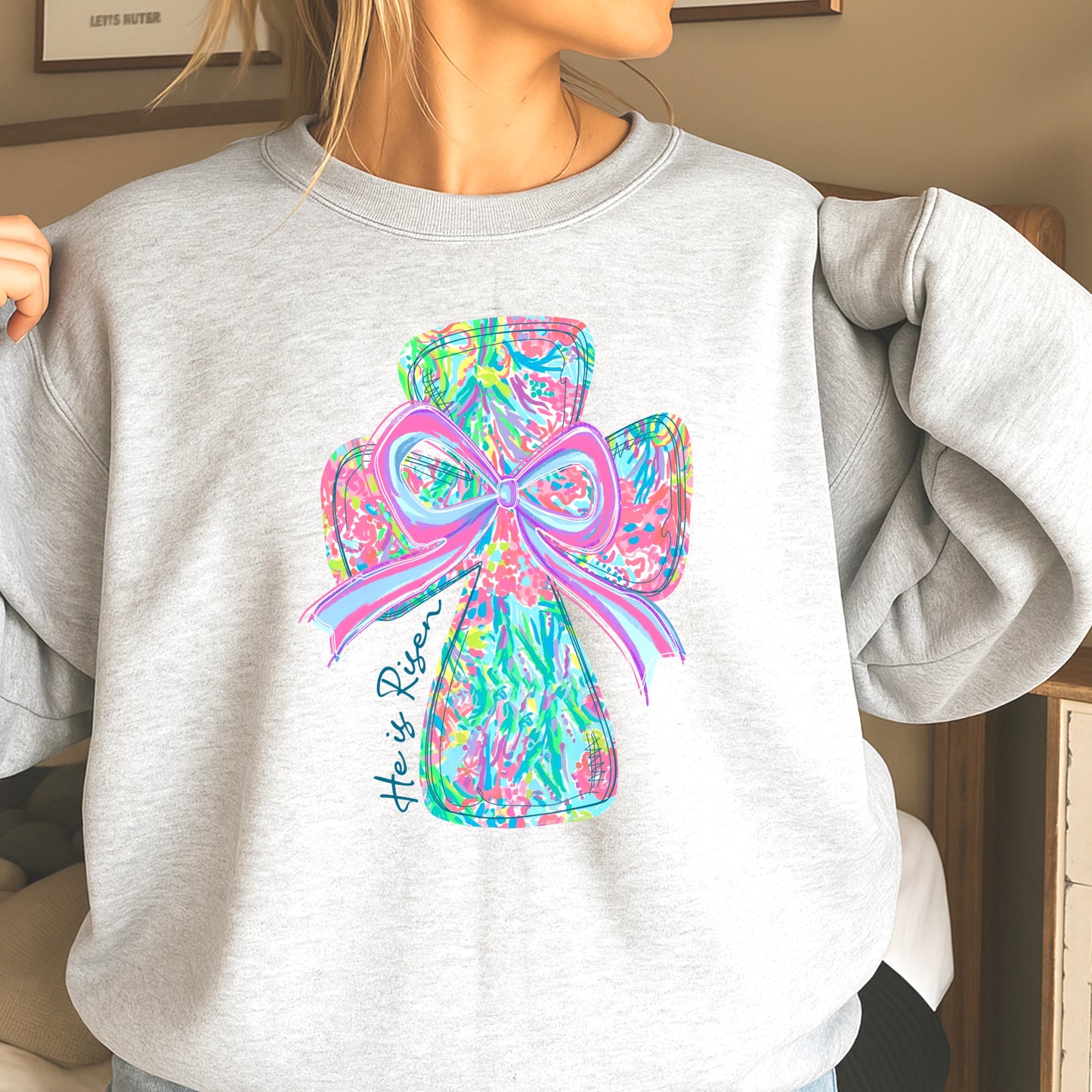 He Is Risen Cross Easter Crewneck Sweatshirt