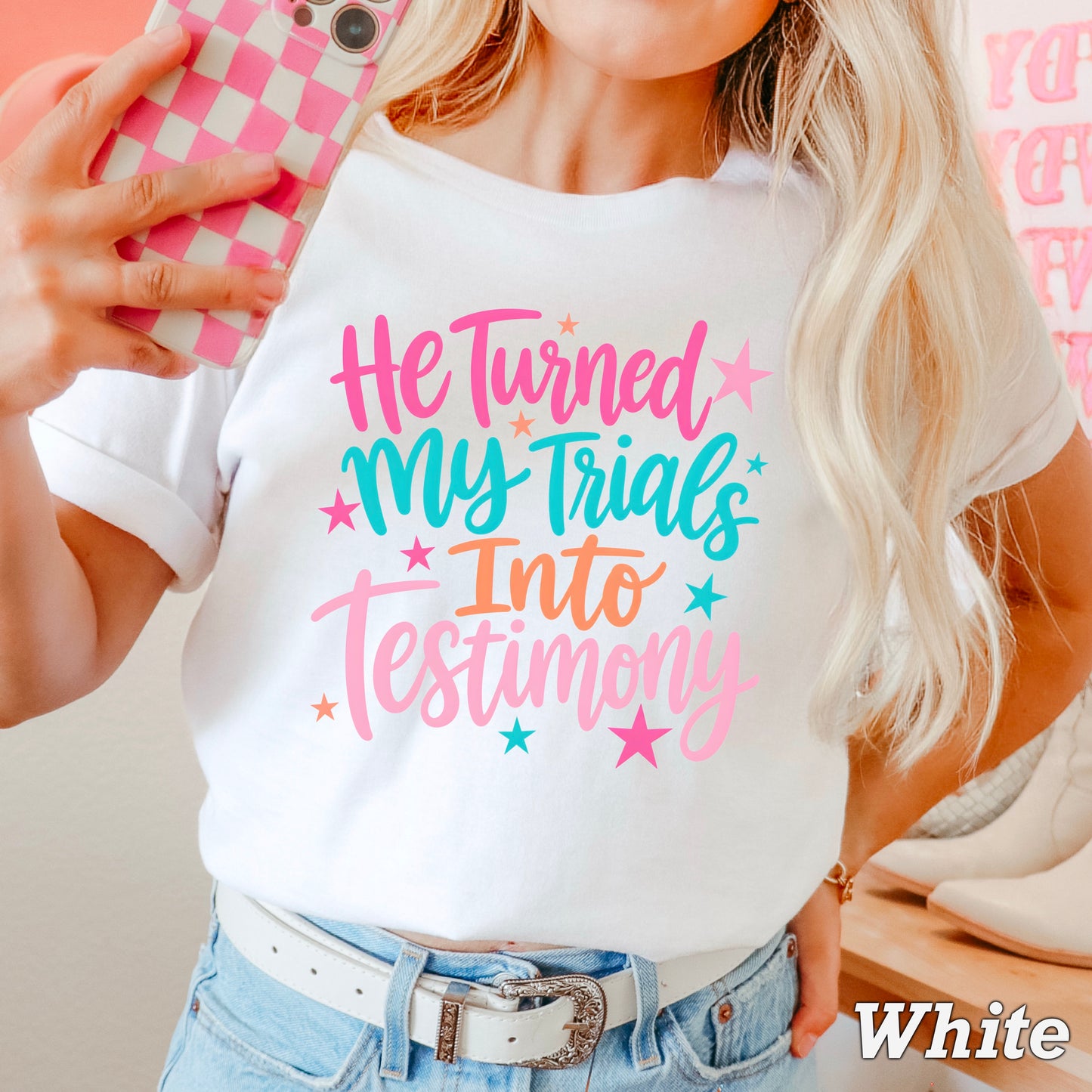 He Turned My Trials Into Testimony Comfort Color Graphic Tee