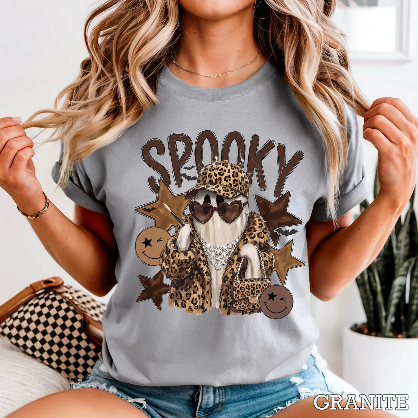 Leopard Spooky Ghost Comfort Color Graphic Tee