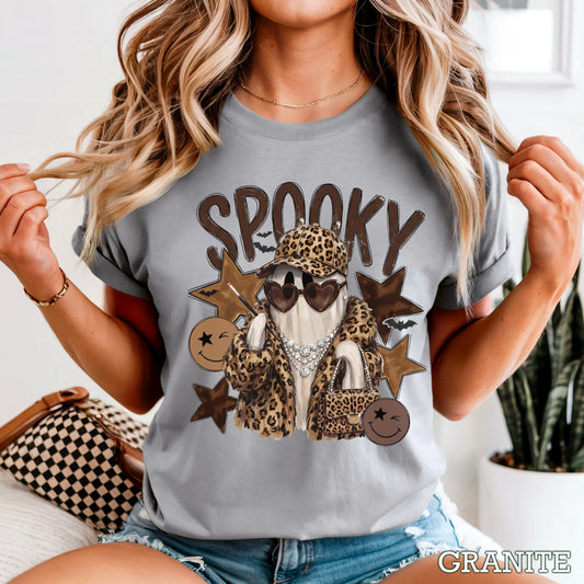 Leopard Spooky Ghost Comfort Color Graphic Tee