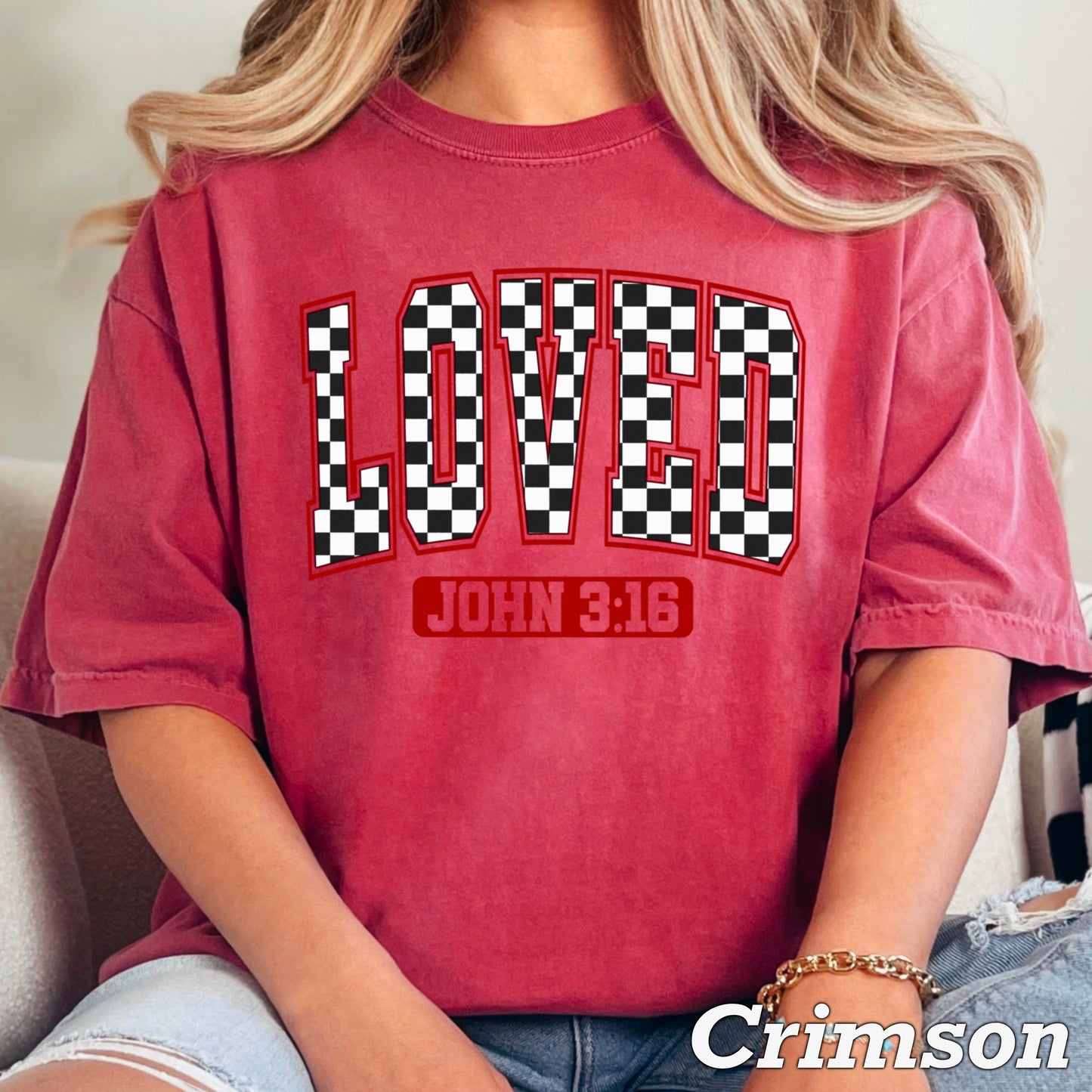 Checkered Loved John 3:16 Valentine’s Day Comfort Color Graphic Tee
