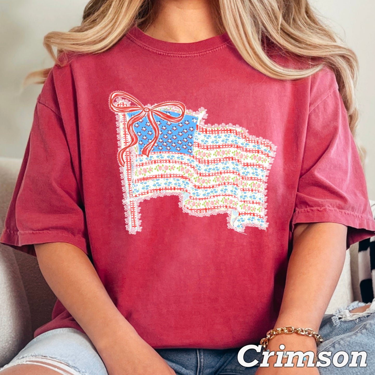 American Lace Flag Comfort Color Graphic Tee