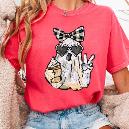 Preppy Ghost Halloween Comfort Color Graphic Tee