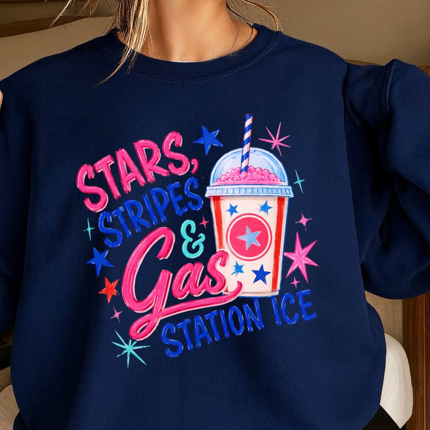 Stars Stripes And Gas Station Ice Crewneck Sweatshirt