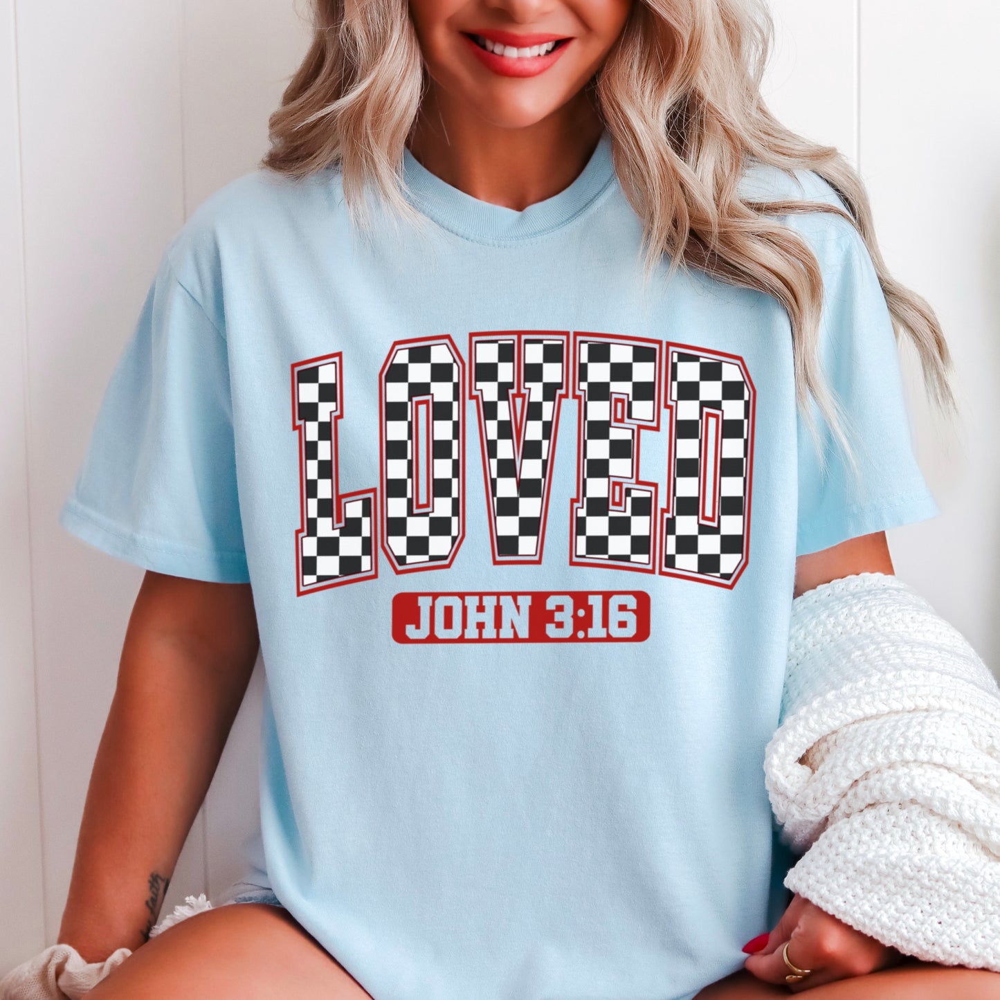Checkered Loved John 3:16 Valentine’s Day Comfort Color Graphic Tee
