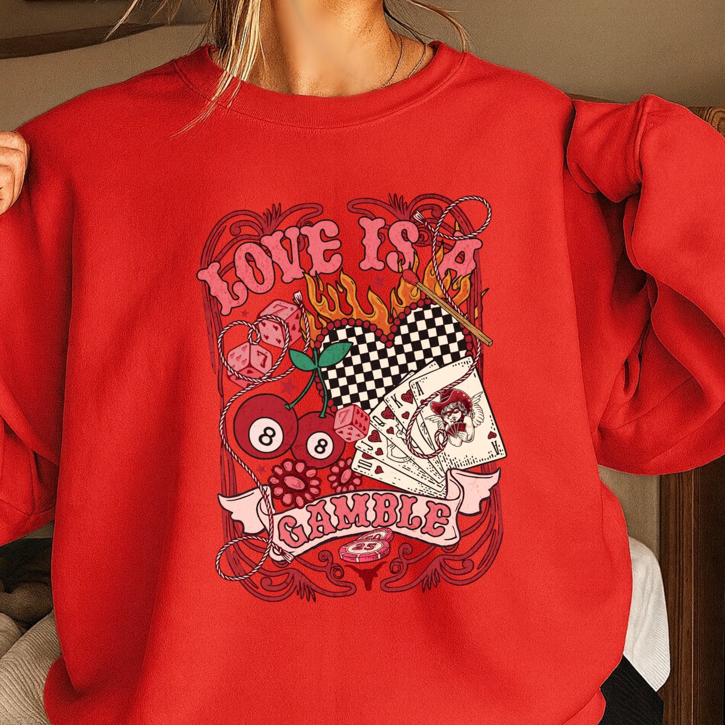 Love Is A Gamble Valentine’s Day Crewneck Sweatshirt