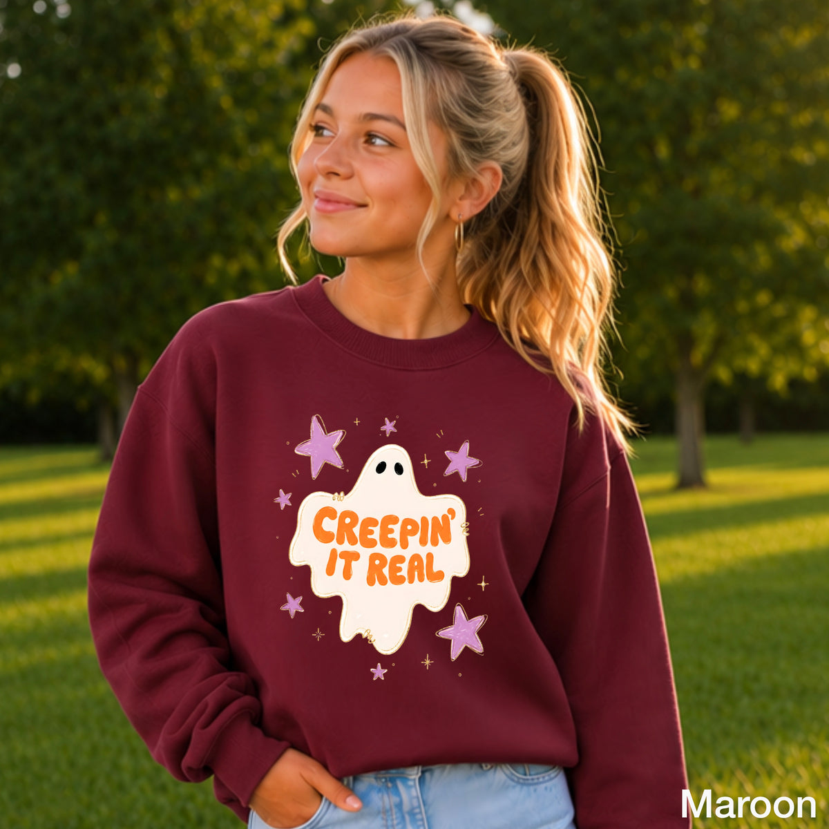 Creepin It Real Halloween Youth Crewneck Sweatshirt