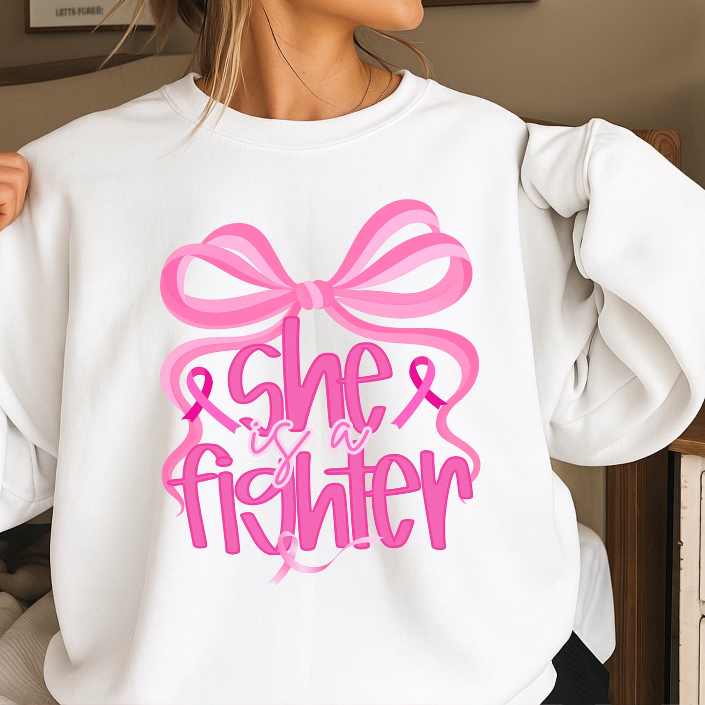 She Is A Fighter Breast Cancer Crewneck Sweatshirt