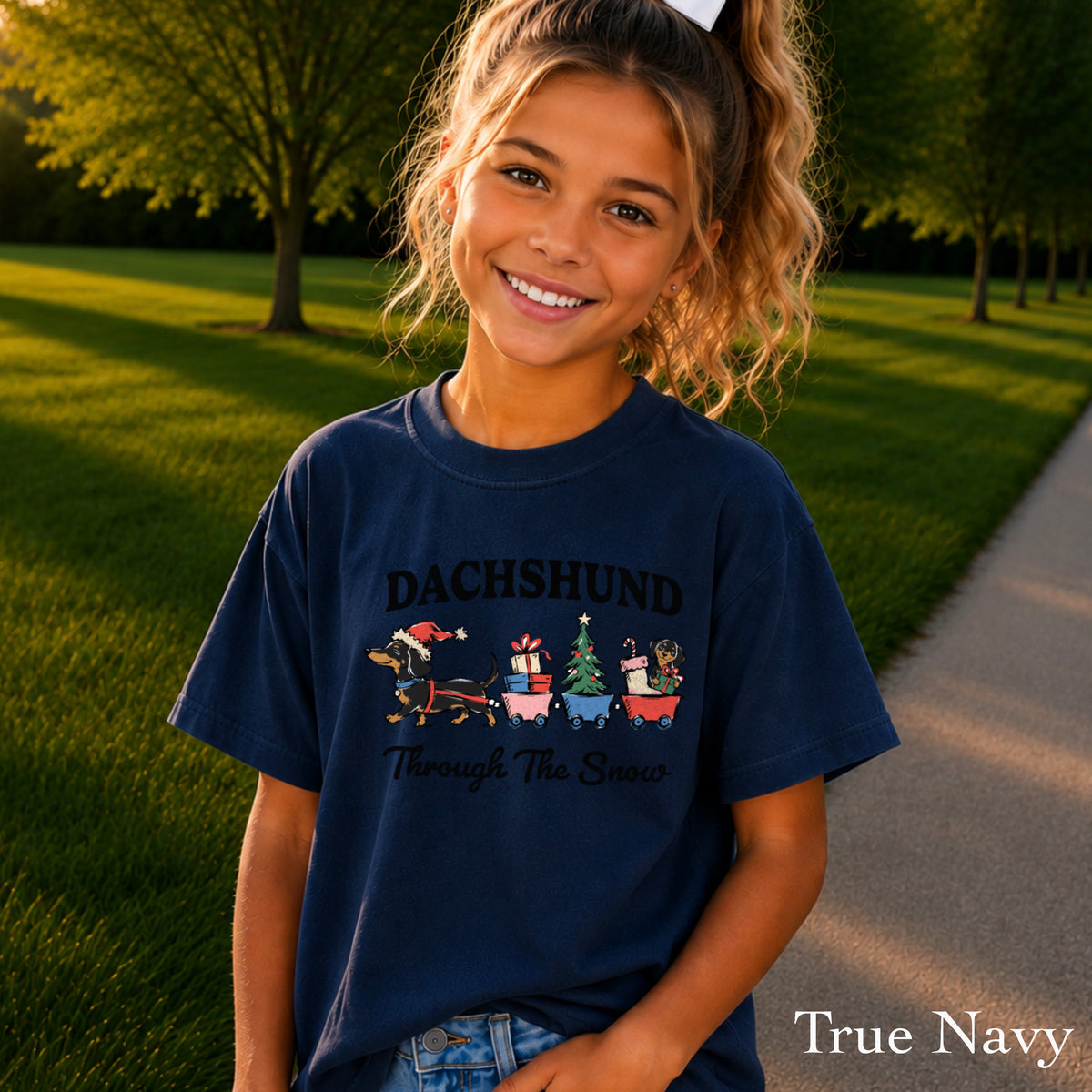 Dachshund Through The Snow Christmas Youth Comfort Color T-Shirt