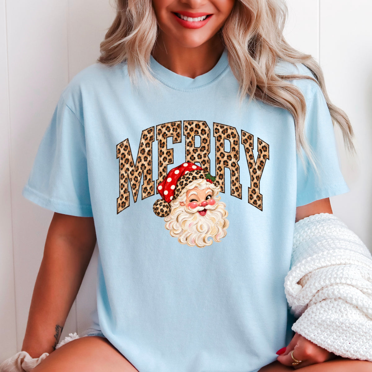 Leopard Merry Christmas Comfort Color Graphic Tee