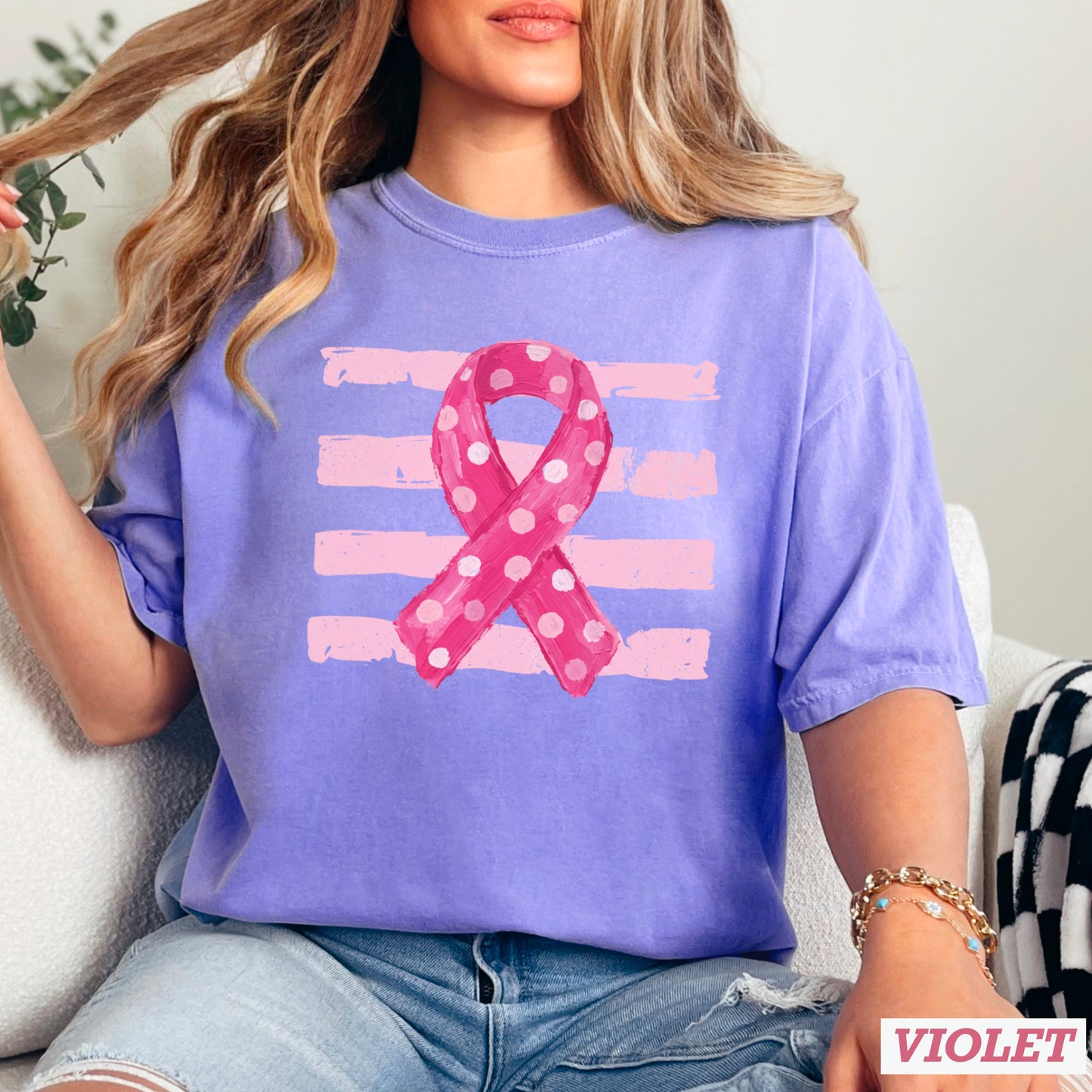 Breast Cancer Awareness Ribbon Comfort Color Graphic Tee