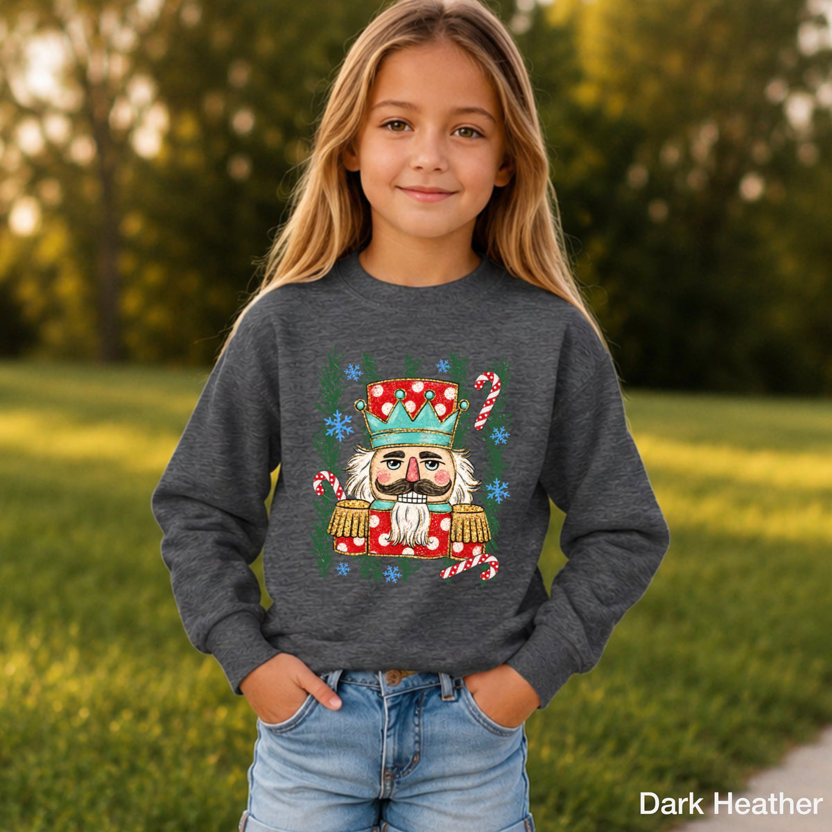 Preppy Nutcracker Christmas Youth Crewneck Sweatshirt