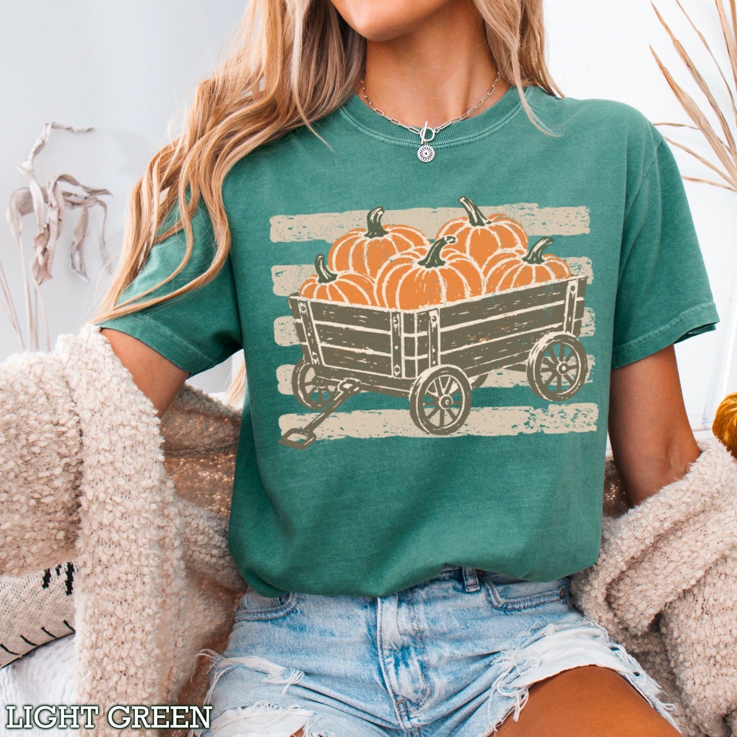Pumpkin Wagon Fall Comfort Color Graphic Tee