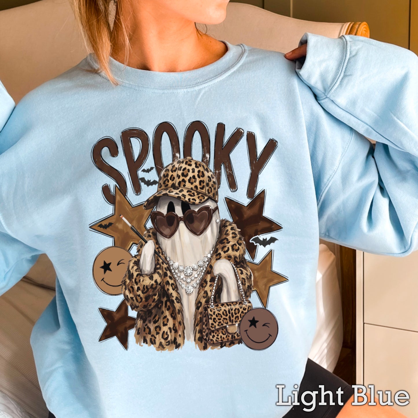 Leopard Spooky Ghost Crewneck Sweatshirt