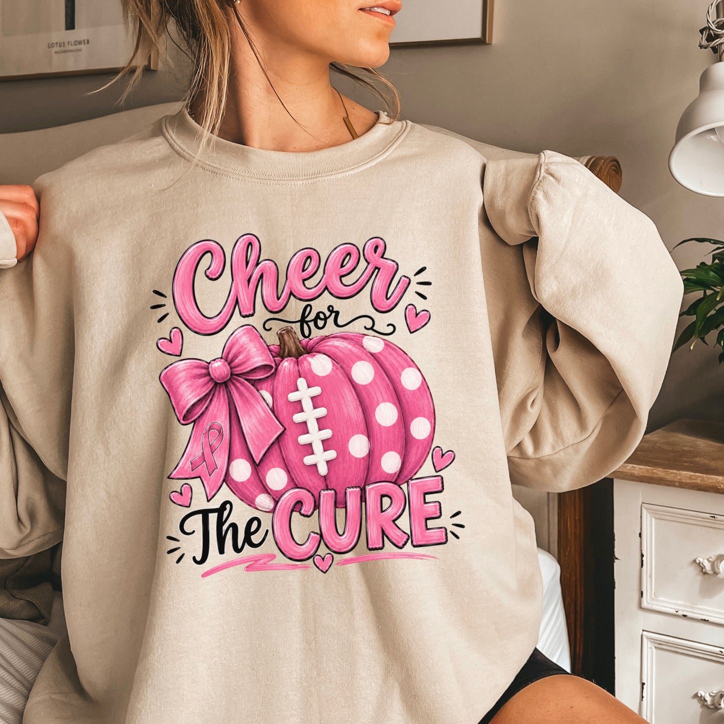 Cheer For The Cure Breast Cancer Crewneck Sweatshirt