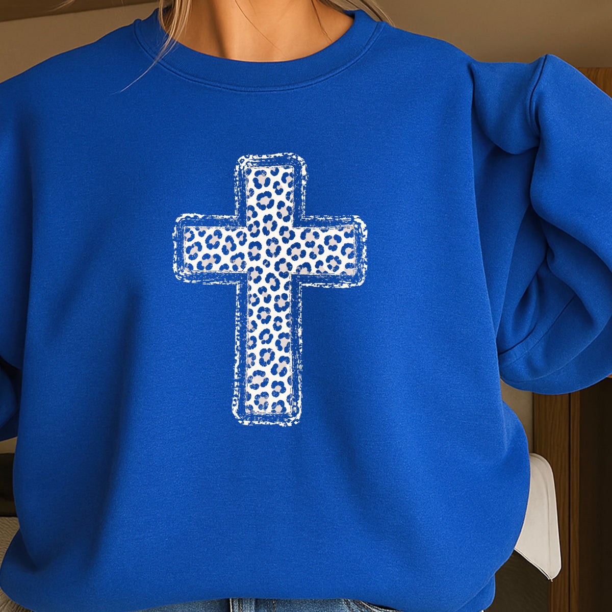 Snow Leopard Cross Christian Crewneck Sweatshirt