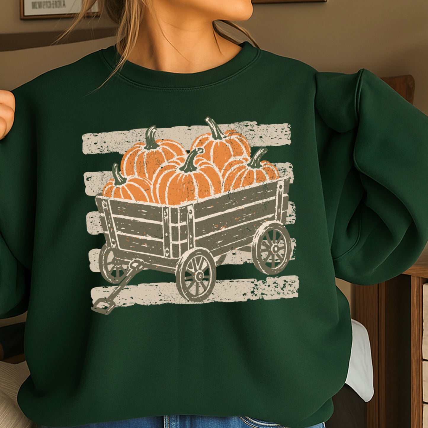 Pumpkin Wagon Fall Crewneck Sweatshirt