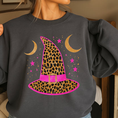 Leopard Witches Hat Halloween Crewneck Sweatshirt