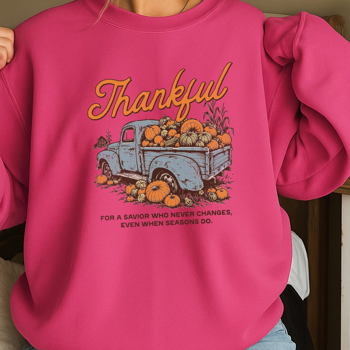 Thankful For A Savior Thanksgiving Crewneck Sweatshirt