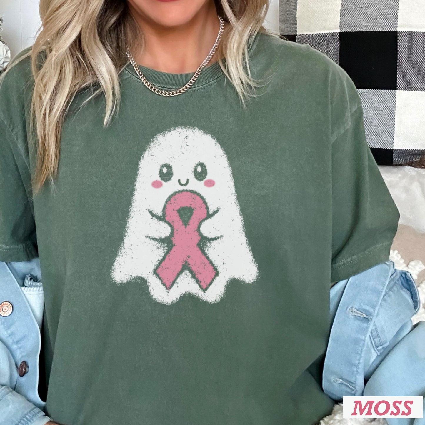 Breast Cancer Ghost Comfort Color Graphic Tee