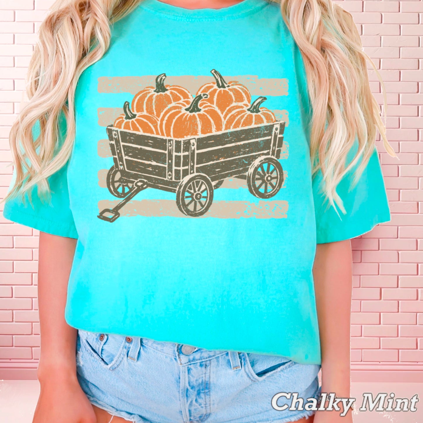 Pumpkin Wagon Fall Comfort Color Graphic Tee