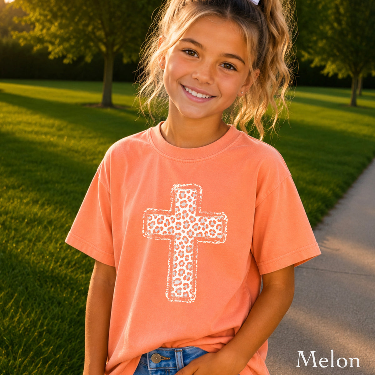 Snow Leopard Cross Christian Youth Comfort Color T-Shirt
