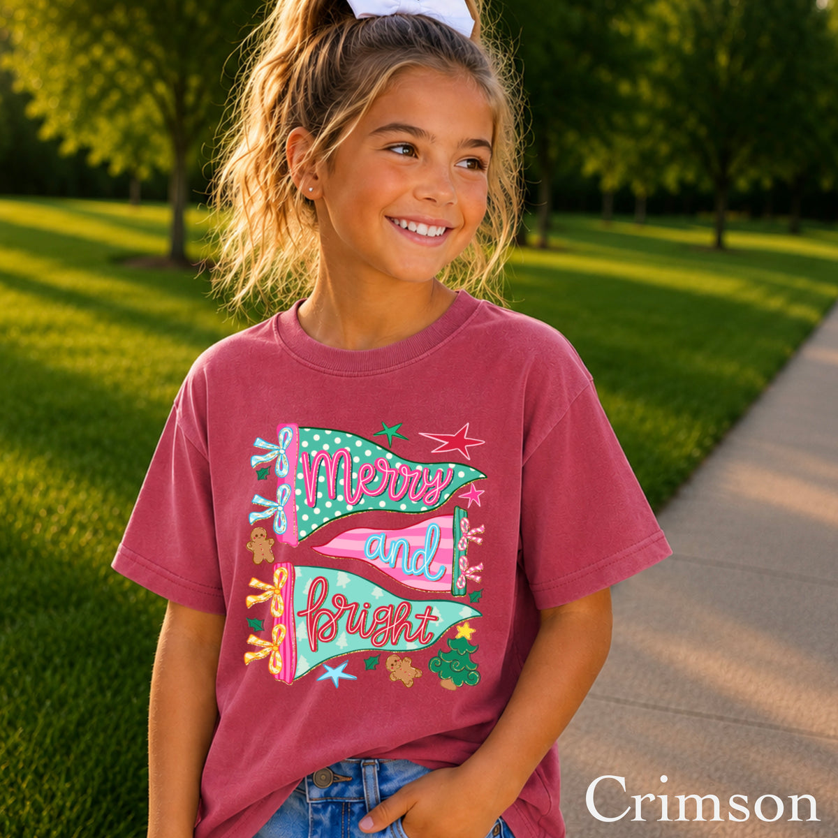 Merry & Bright Christmas Youth Comfort Color T-Shirt
