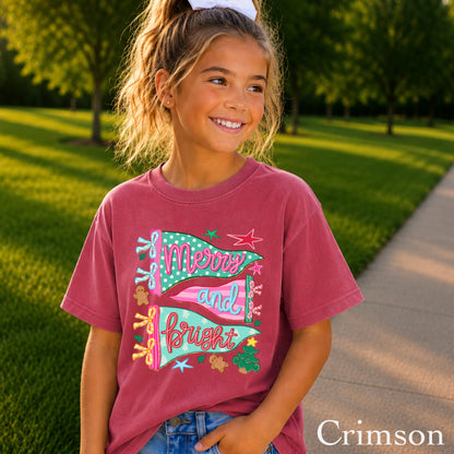 Merry & Bright Christmas Youth Comfort Color T-Shirt