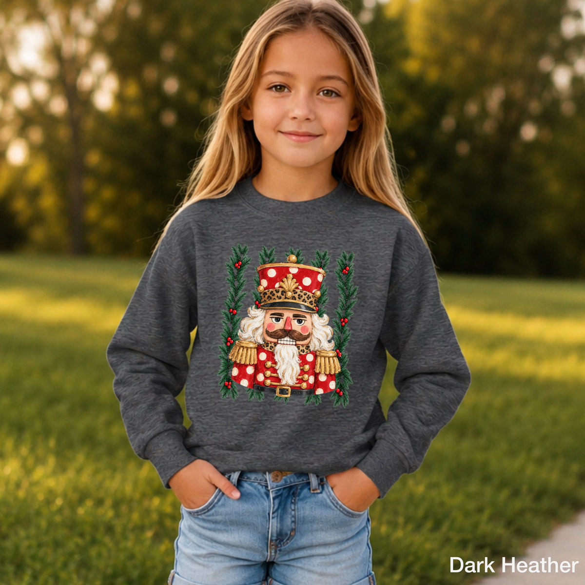 Preppy Nutcracker Christmas Youth Crewneck Sweatshirt