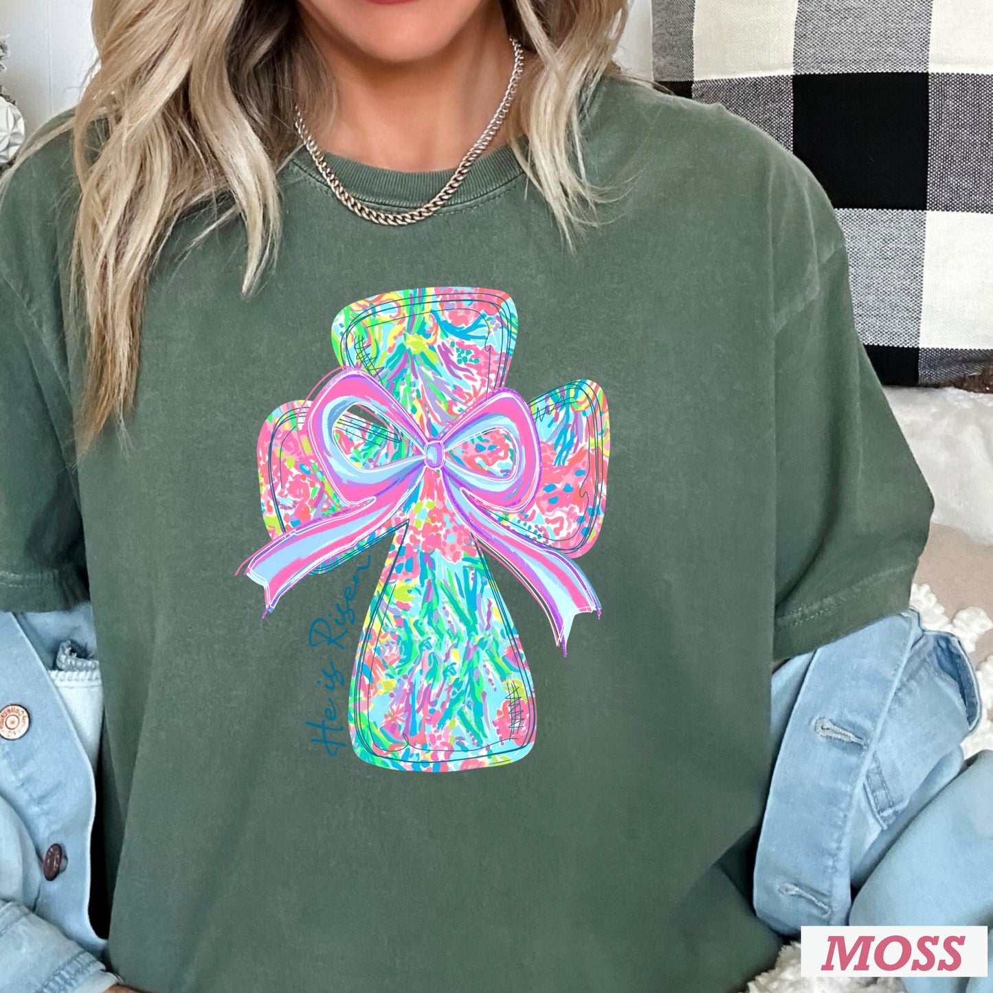 He Is Risen Cross Easter Comfort Color Graphic Tee