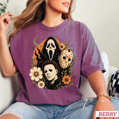 Floral Halloween Characters Comfort Color Graphic Tee