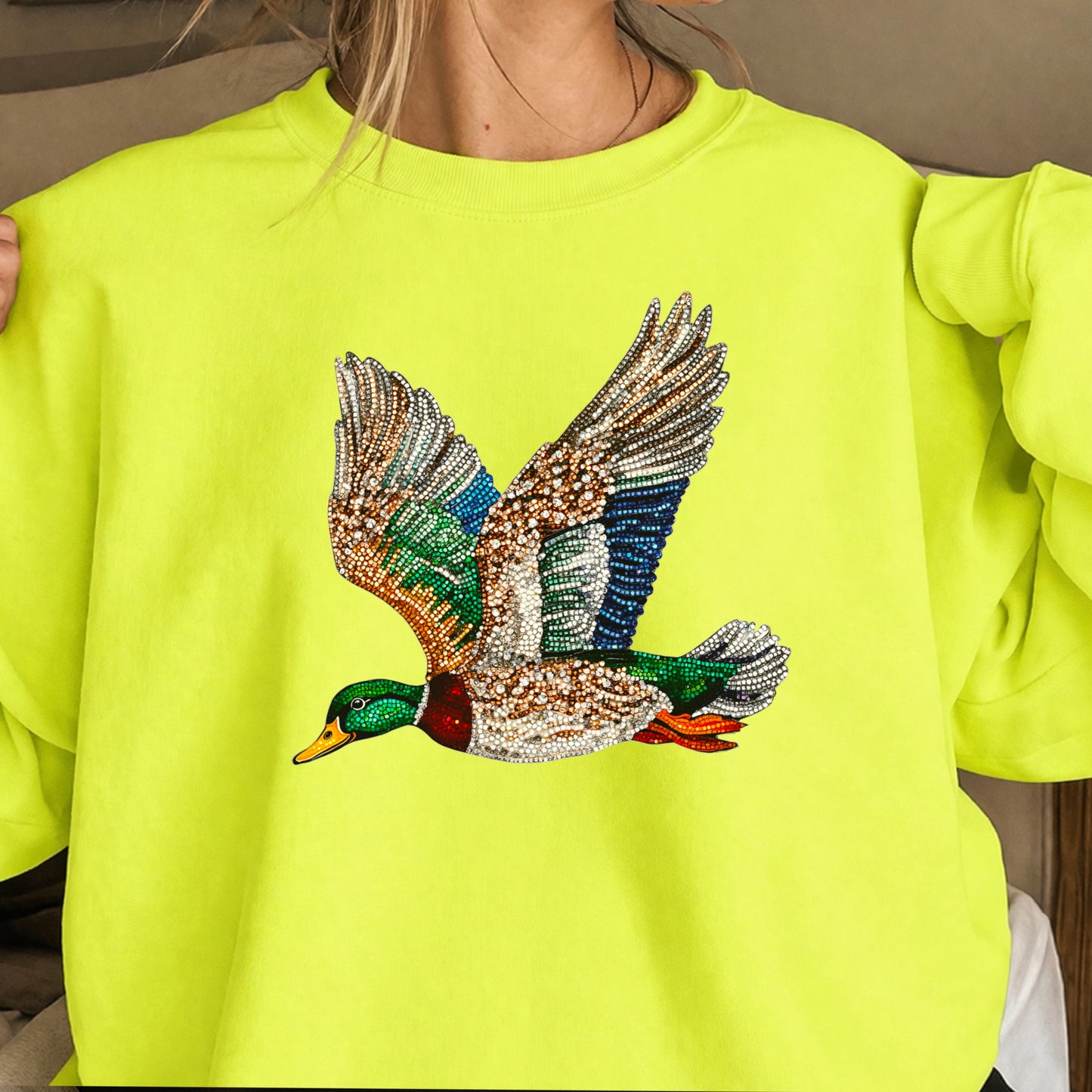 Faux Rhinestone Mallard Duck Crewneck Sweatshirt
