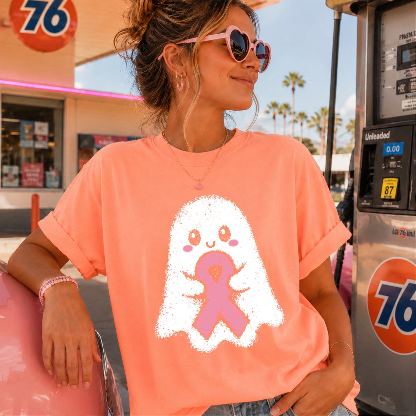 Breast Cancer Ghost Comfort Color Graphic Tee