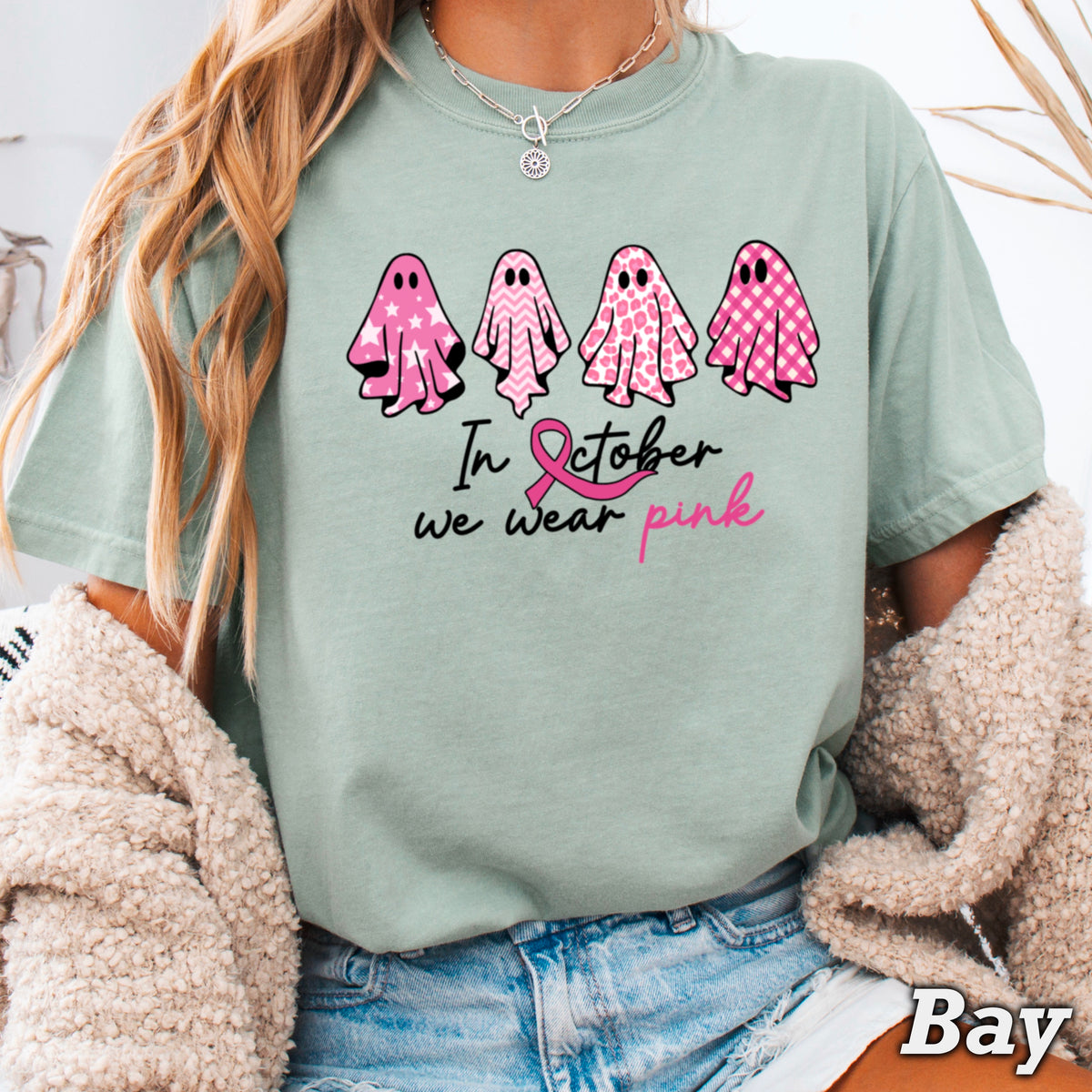 In October We Wear Pink Comfort Color Graphic Tee