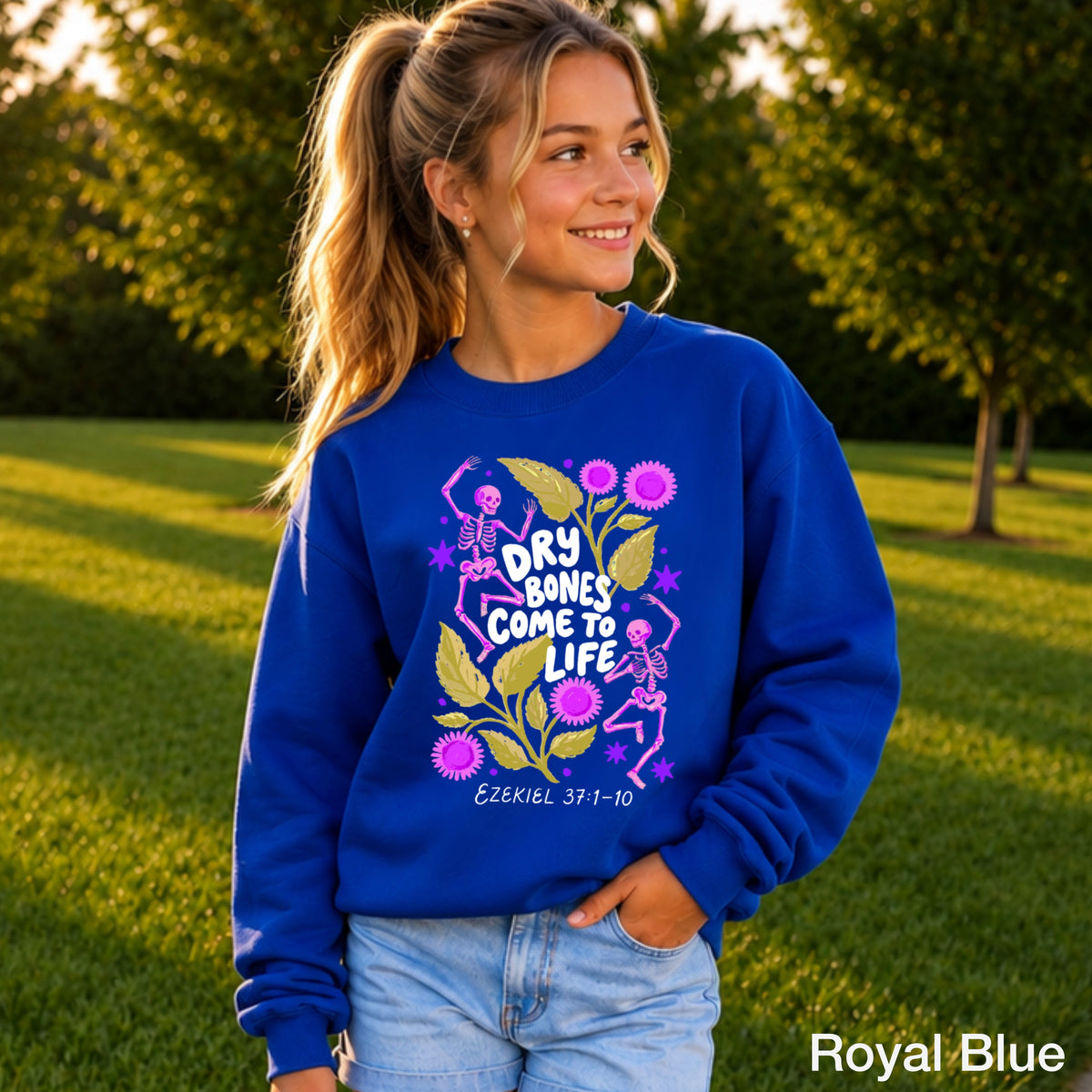 Dry Bones Come To Life White Lettering Youth Crewneck Sweatshirt