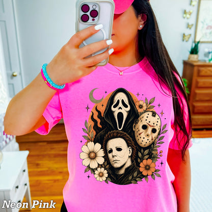 Floral Halloween Characters Comfort Color Graphic Tee