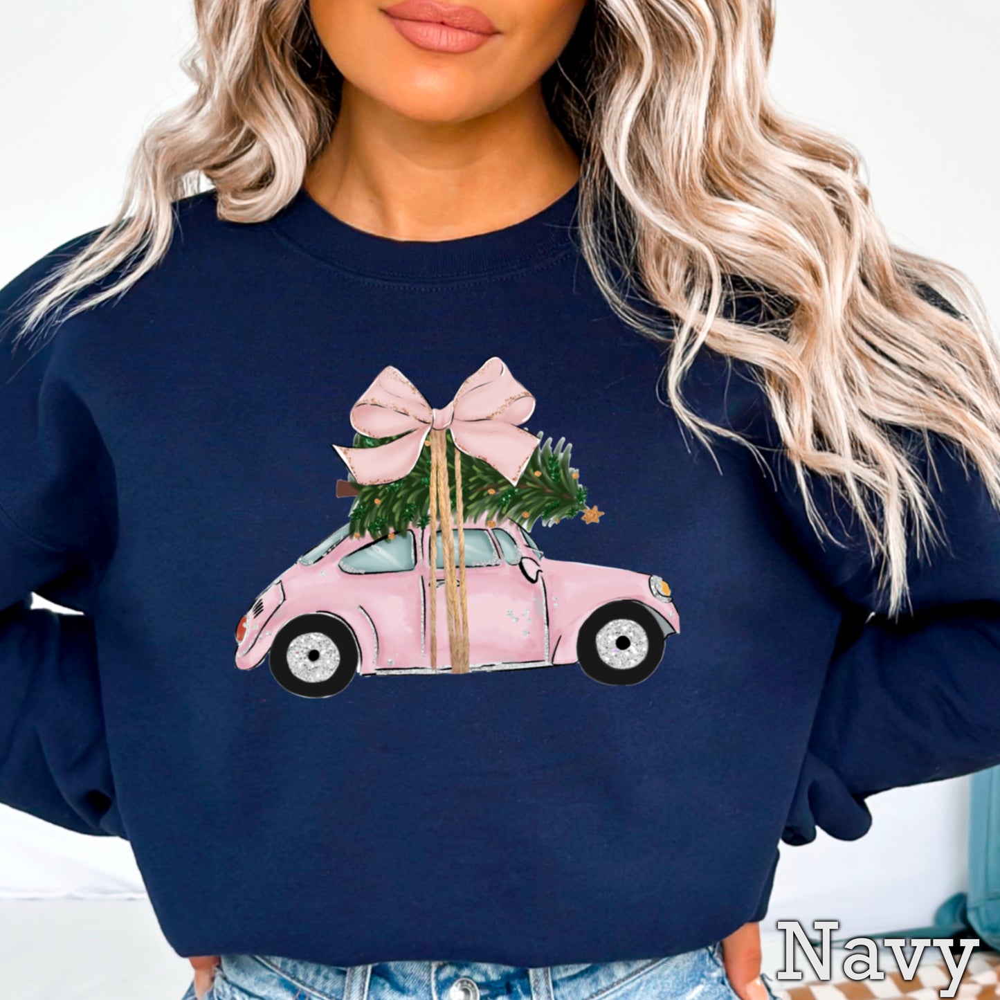 Pink Christmas Car Crewneck Sweatshirt
