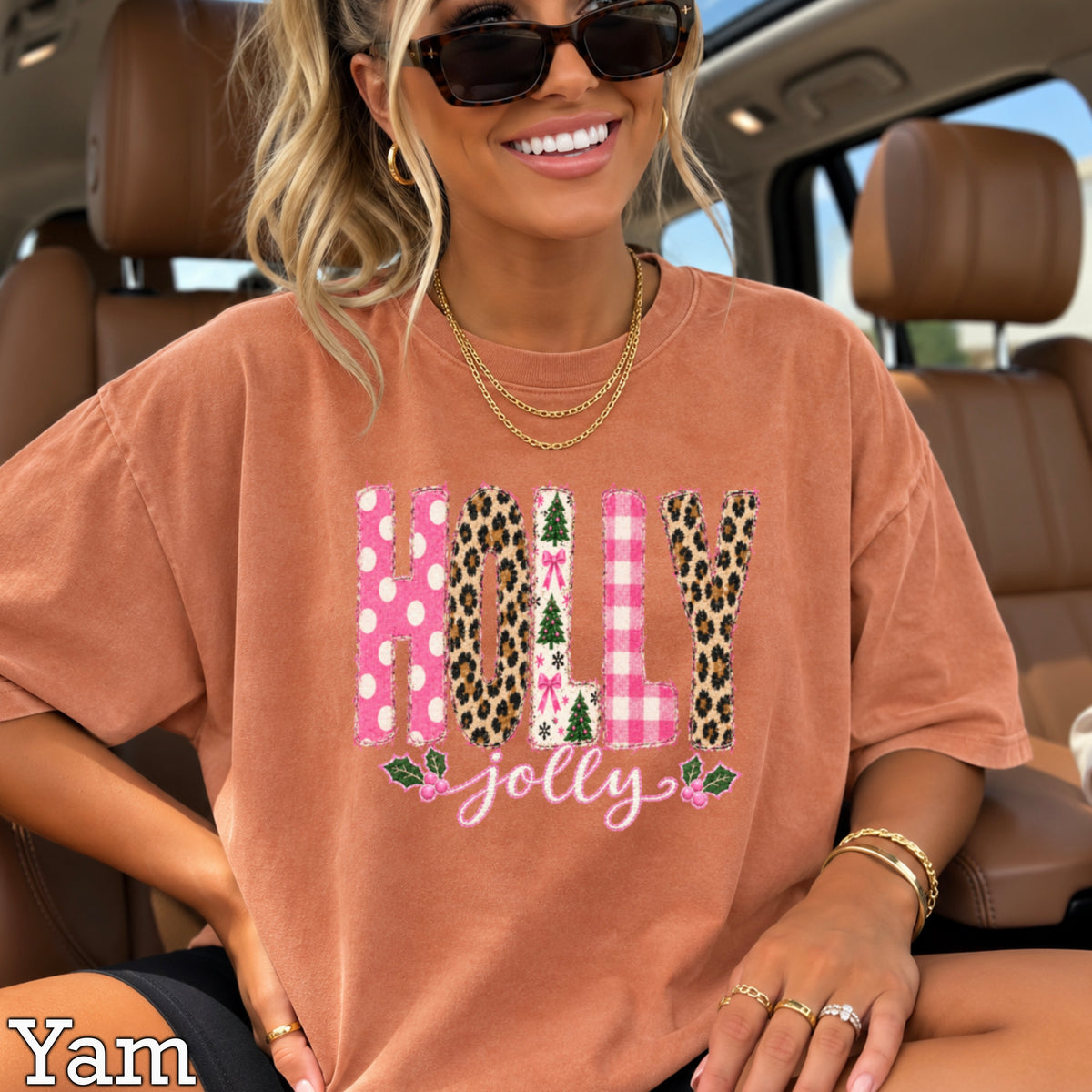 Leopard Holly Jolly Christmas Comfort Color Graphic Tee