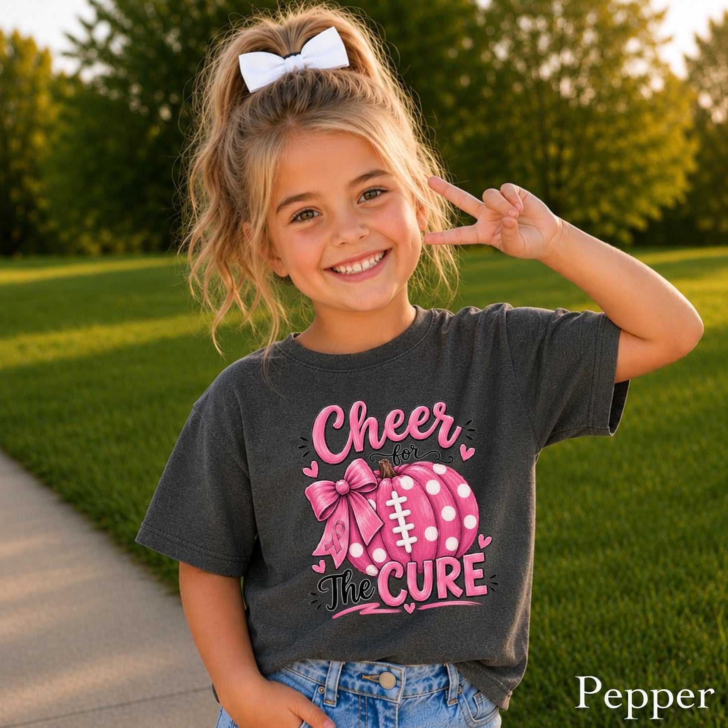 Cheer For The Cure Breast Cancer Youth Comfort Color T-Shirt