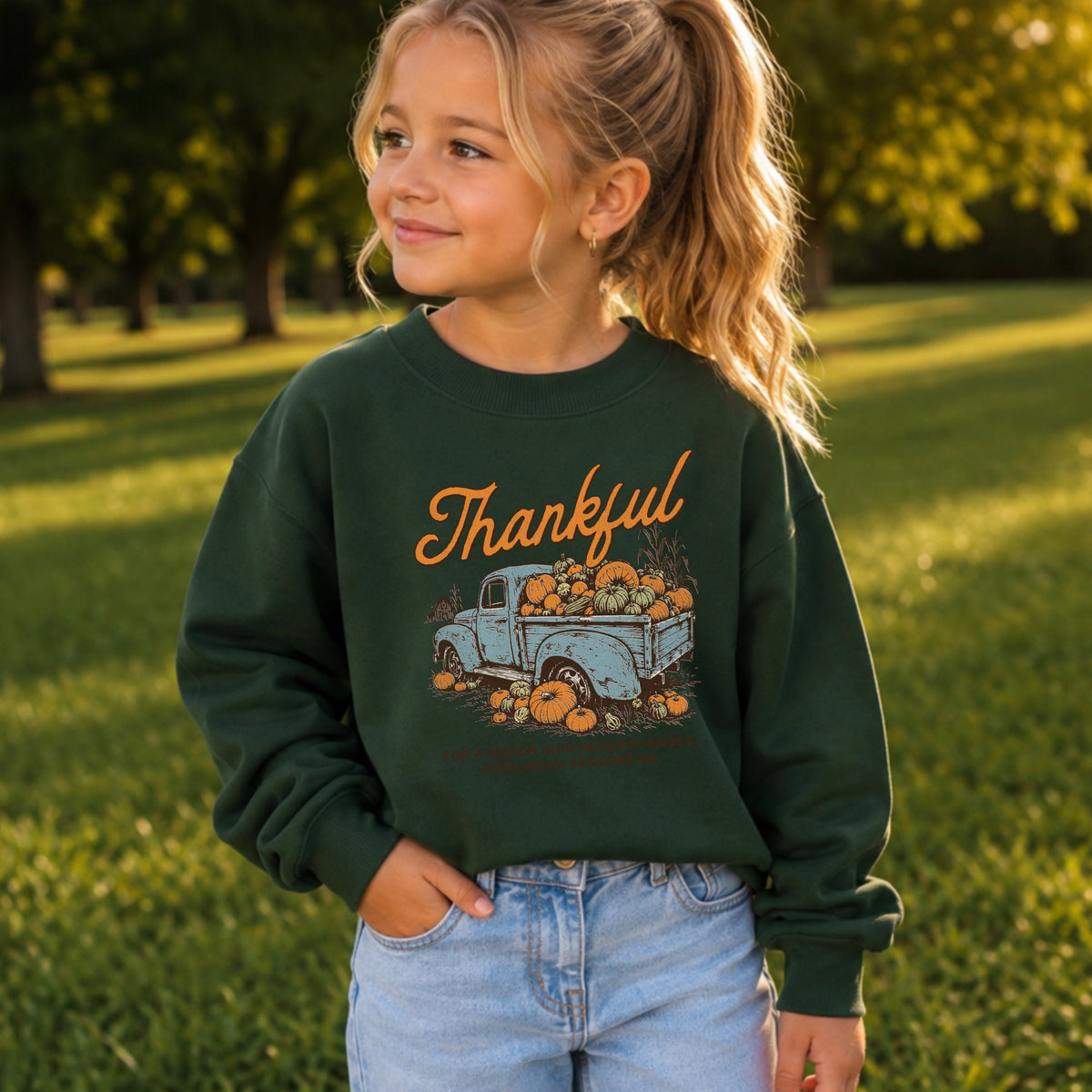 Thankful For A Savior Youth Crewneck Sweatshirt