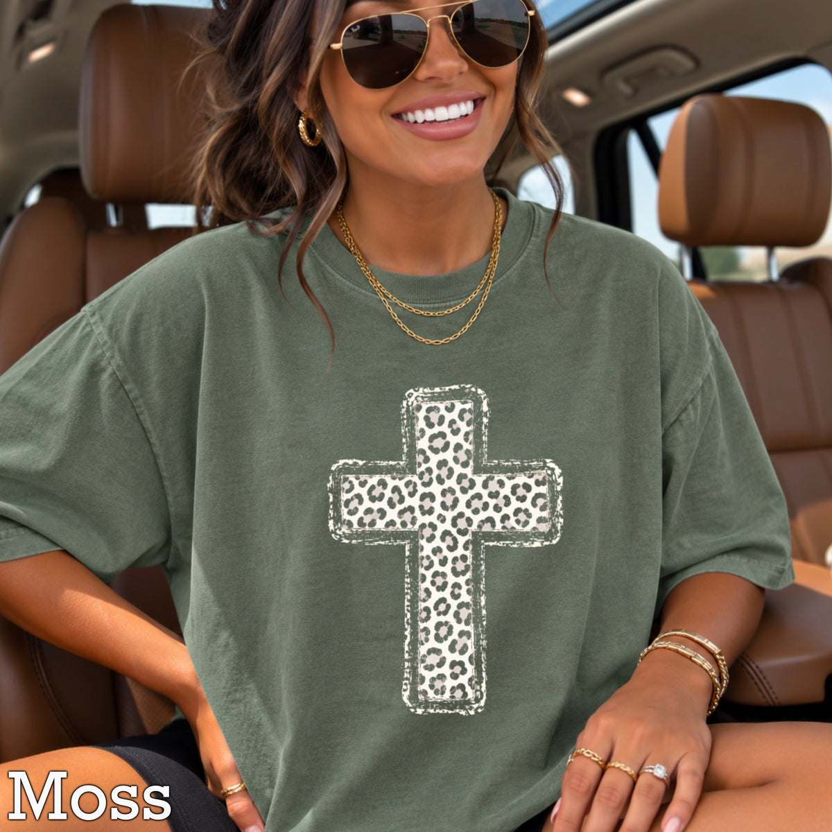 Snow Leopard Cross Christian Comfort Color Graphic Tee