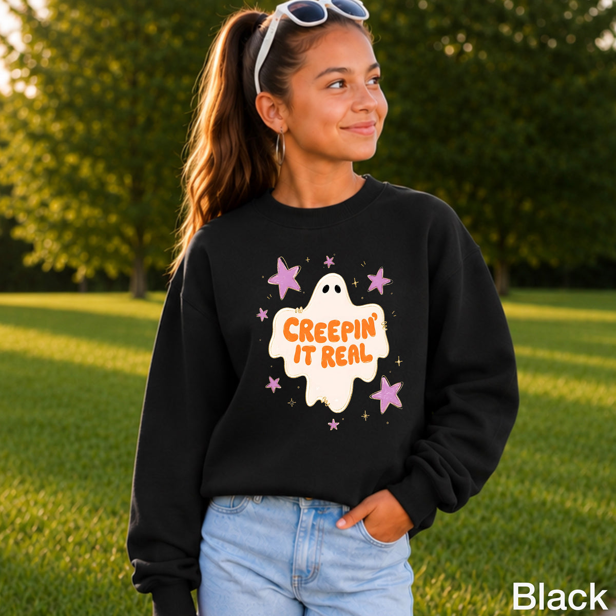 Creepin It Real Halloween Youth Crewneck Sweatshirt