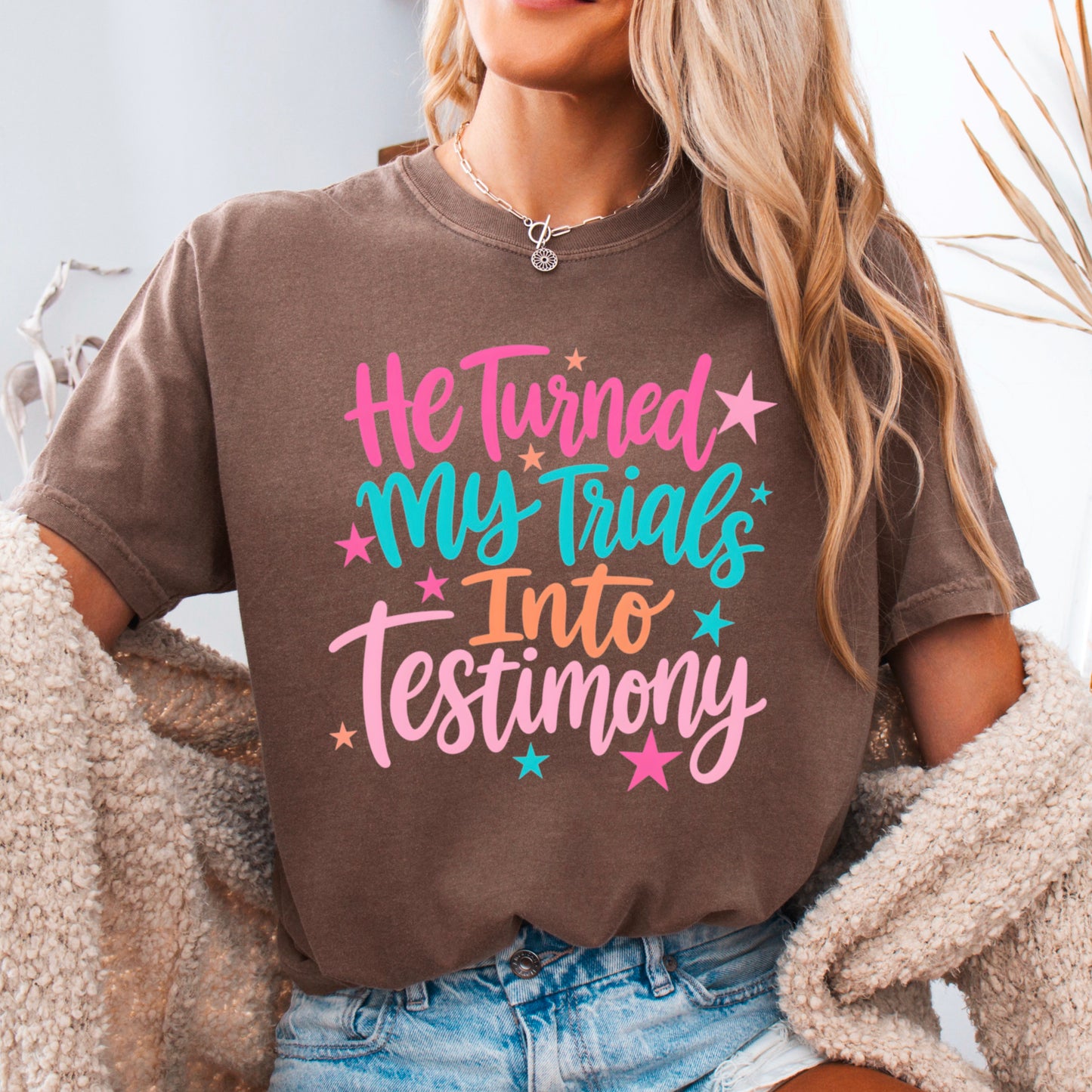 He Turned My Trials Into Testimony Comfort Color Graphic Tee